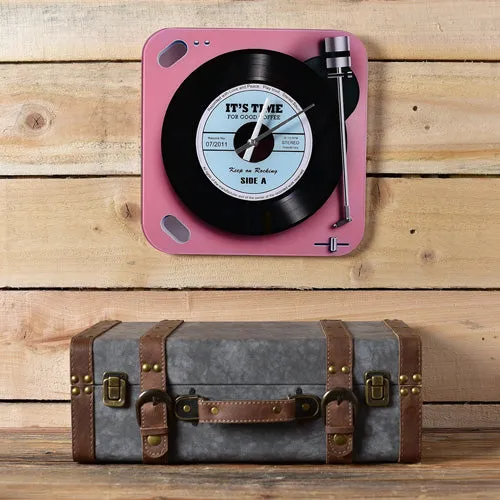 Harvey Makin Glass Wall Clock - Pink Record Player