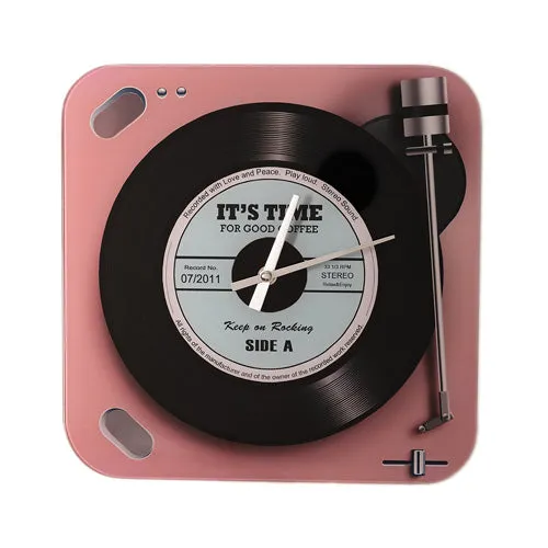 Harvey Makin Glass Wall Clock - Pink Record Player