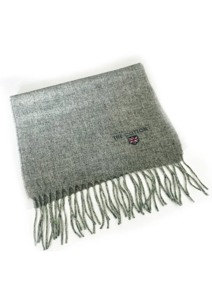 Herringbone Lambswool Made In England Fringe Scarf | Silver Gray