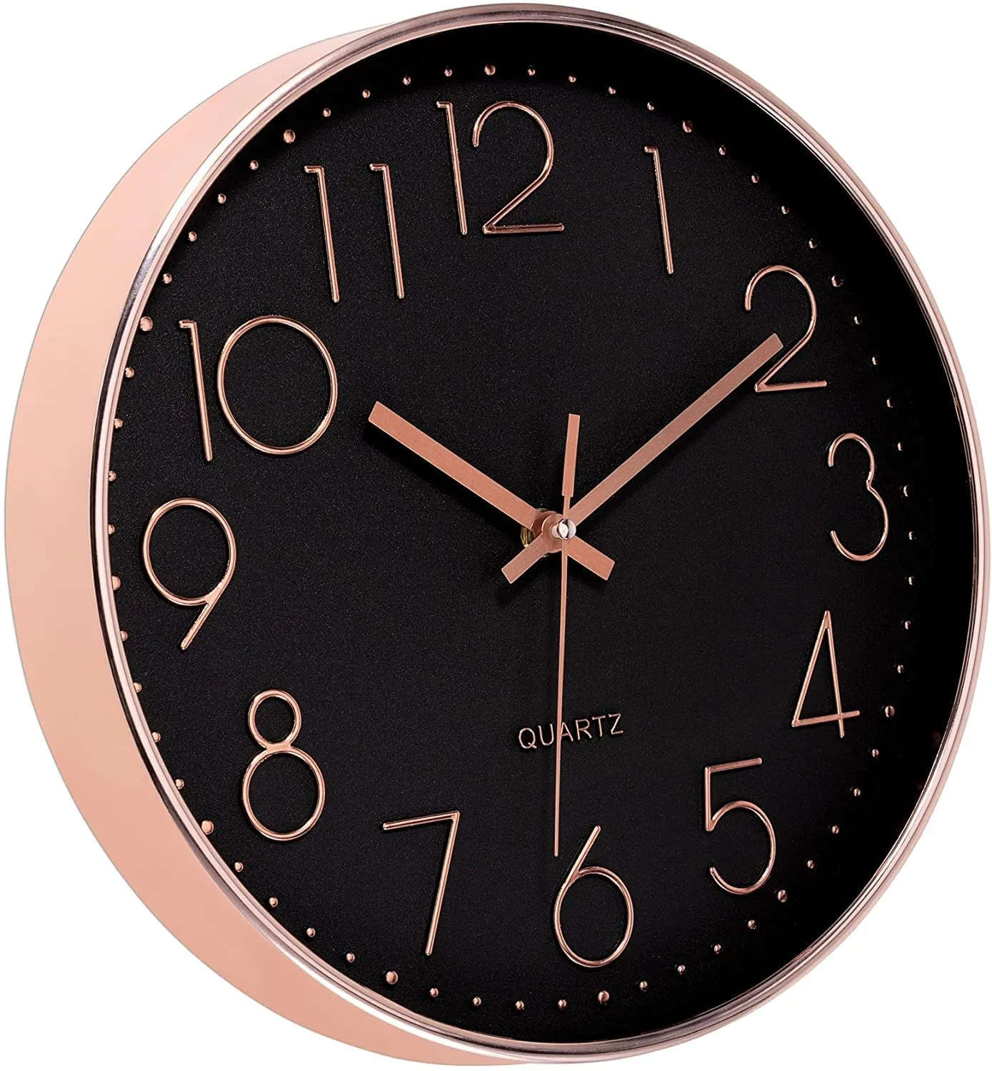 HOLLIO Wall Clock for Home 12.5" Silent Quartz Decorative Wall Clock Non-Ticking Classic Digital Clock Battery Operated Round Easy to Read Room/Home/Kitchen/Bedroom/Office/School (Black - Rose Gold)