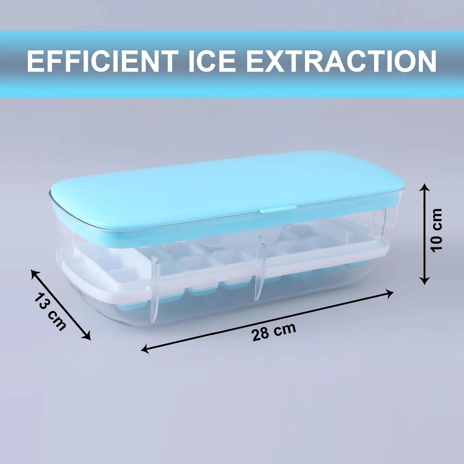 Homestic Ice Cube Tray with Lid | Ice Cube Storage Box with Ice Scoop | 24 Ice Cube Molds for Freezing | One-Press Demolding | BPA Free | Blue