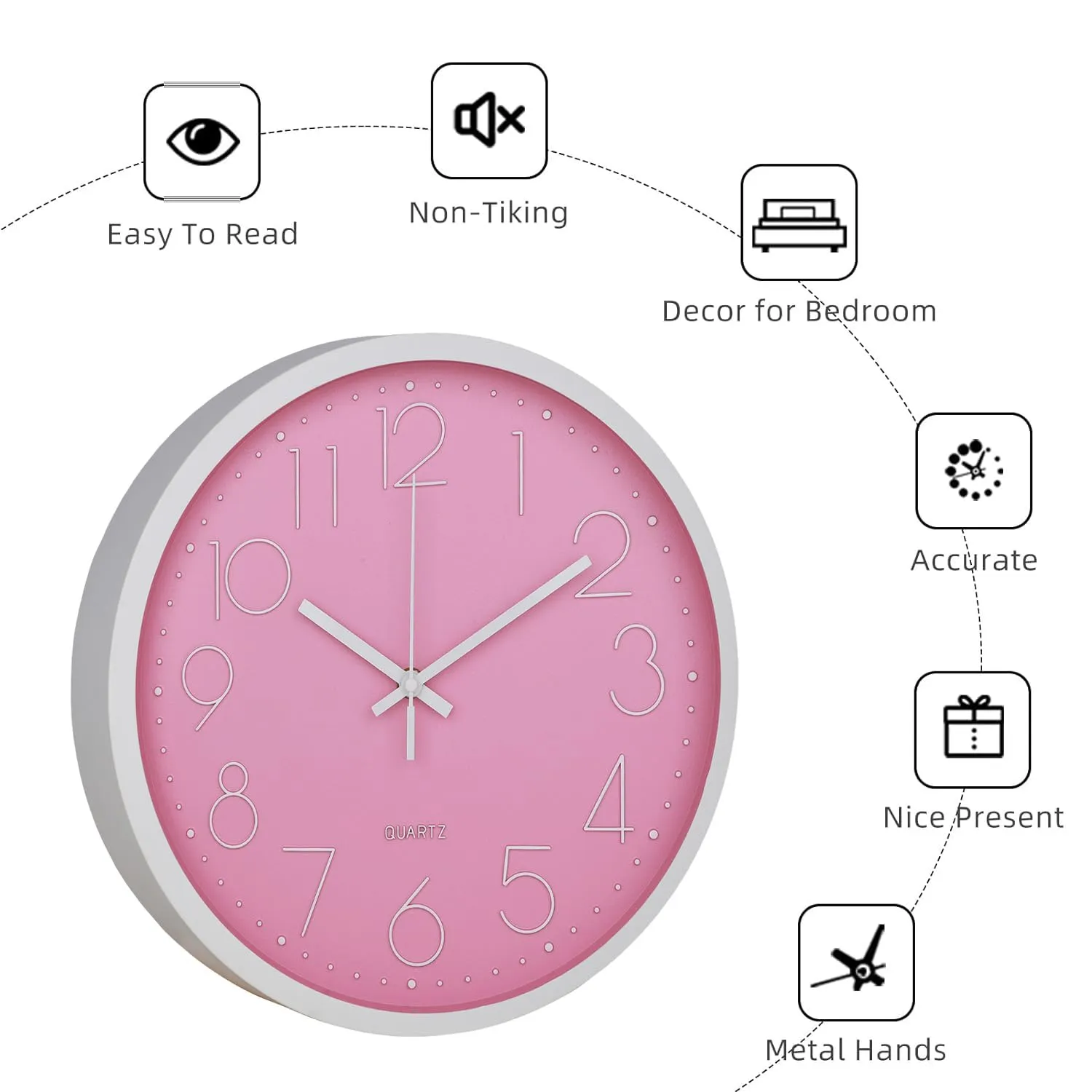 Homestic Wall Clock | Fancy Watch Wall Clocks | Office Wall Clock | Clock for Living Room | Clock for Bedroom | Clock for Hall | Machinery-Quartz | 12 Inch | 2019-E Pink