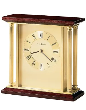 Howard Miller Carlton Desk or Table Clock - Brass Columns - Rosewood Finish