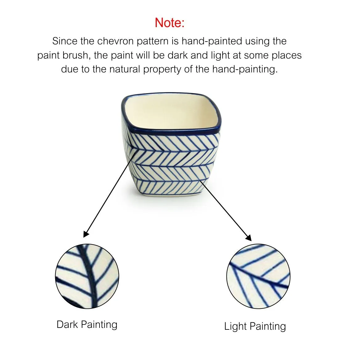 'Indigo Chevron Duo' Handpainted Ceramic Cuboidal Table Planter Pots (3.7 Inch, Set of 2)of 2)