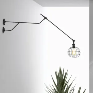 Industrial Black Metal Sconce: Single Bulb Wall Mounted Lamp with Cage