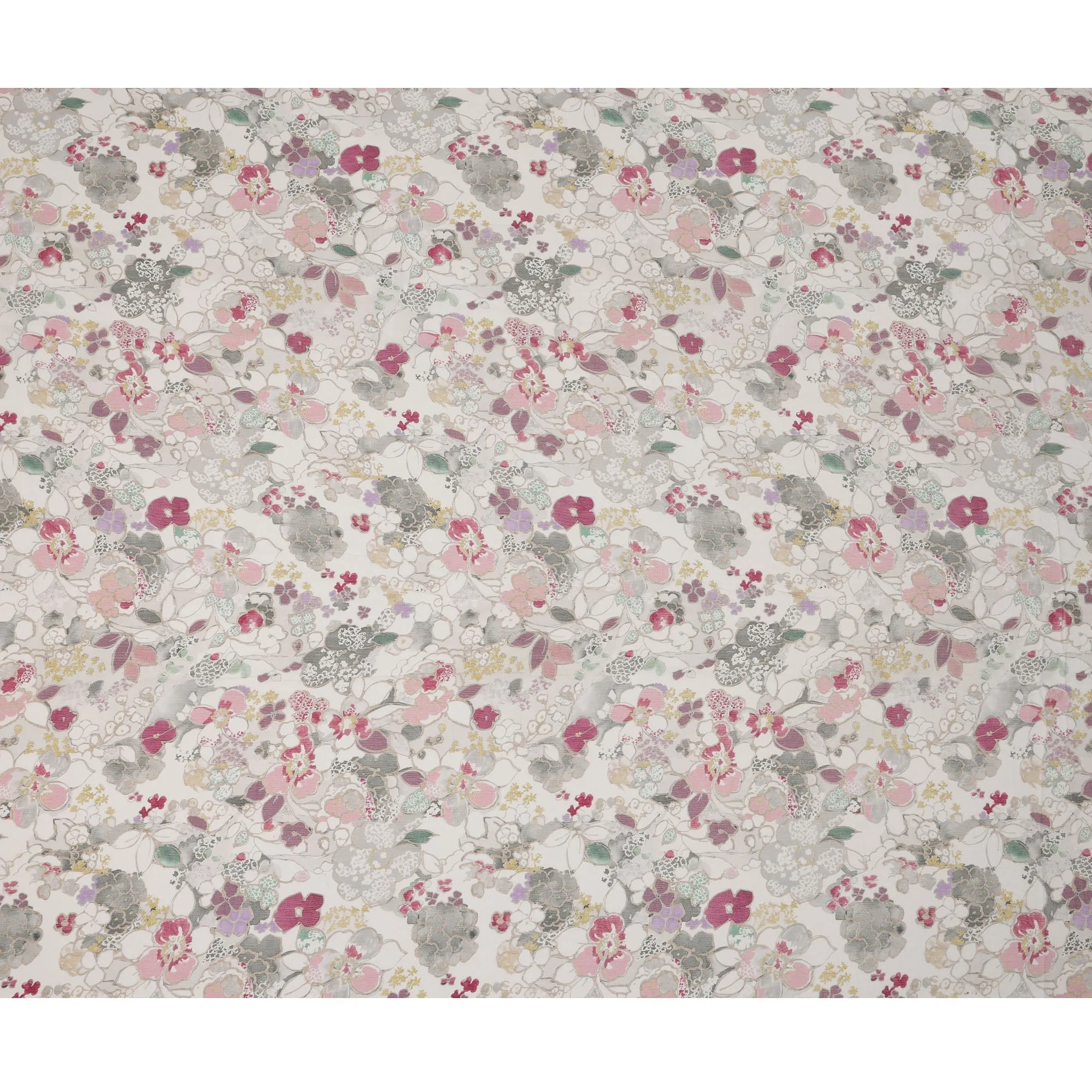 Ivory White Viscose Digital Printed Fabric with Soft Floral Design, 110 cm Width-D21307