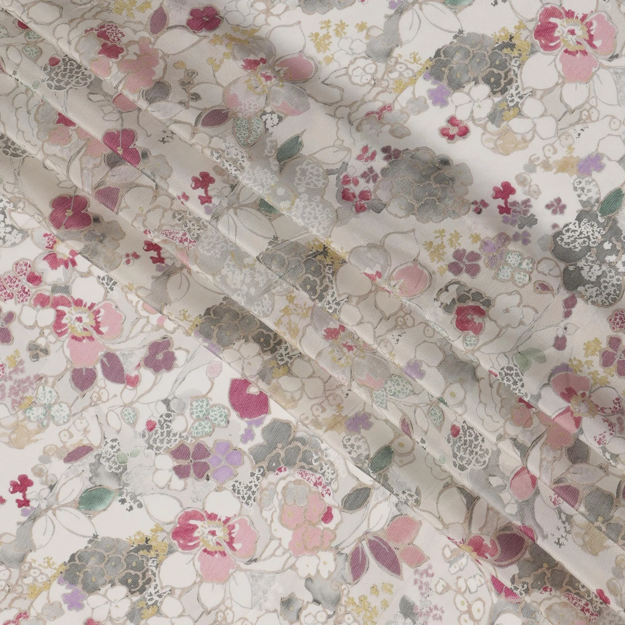 Ivory White Viscose Digital Printed Fabric with Soft Floral Design, 110 cm Width-D21307