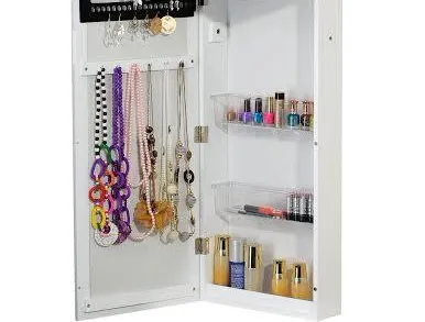 Jewelry Armoire Cosmetic Makeup Cabinet Organizer Over The Door Wallmount White