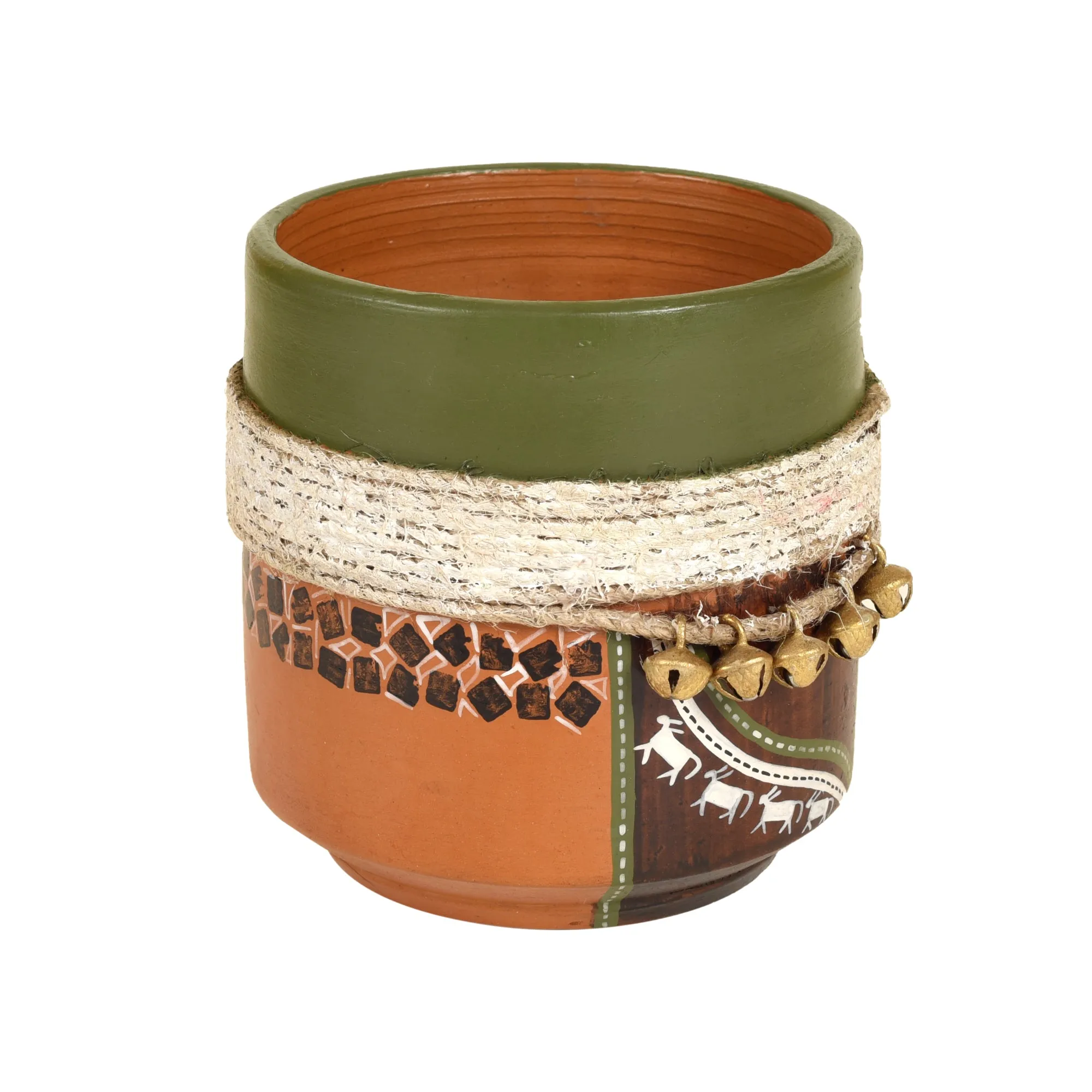 Jute Embellished Brown Earthen Planter