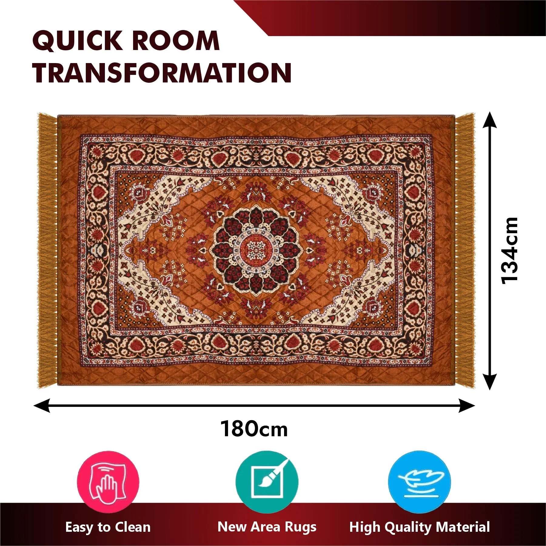 Kuber Industries Carpet | Velvet Carpet-Rug for Home Décor | Carpet Rug for Bedroom | Carpet for Living Room | Prayer-Yoga Mat | Carpet for Hall | 4x6 Ft | Golden