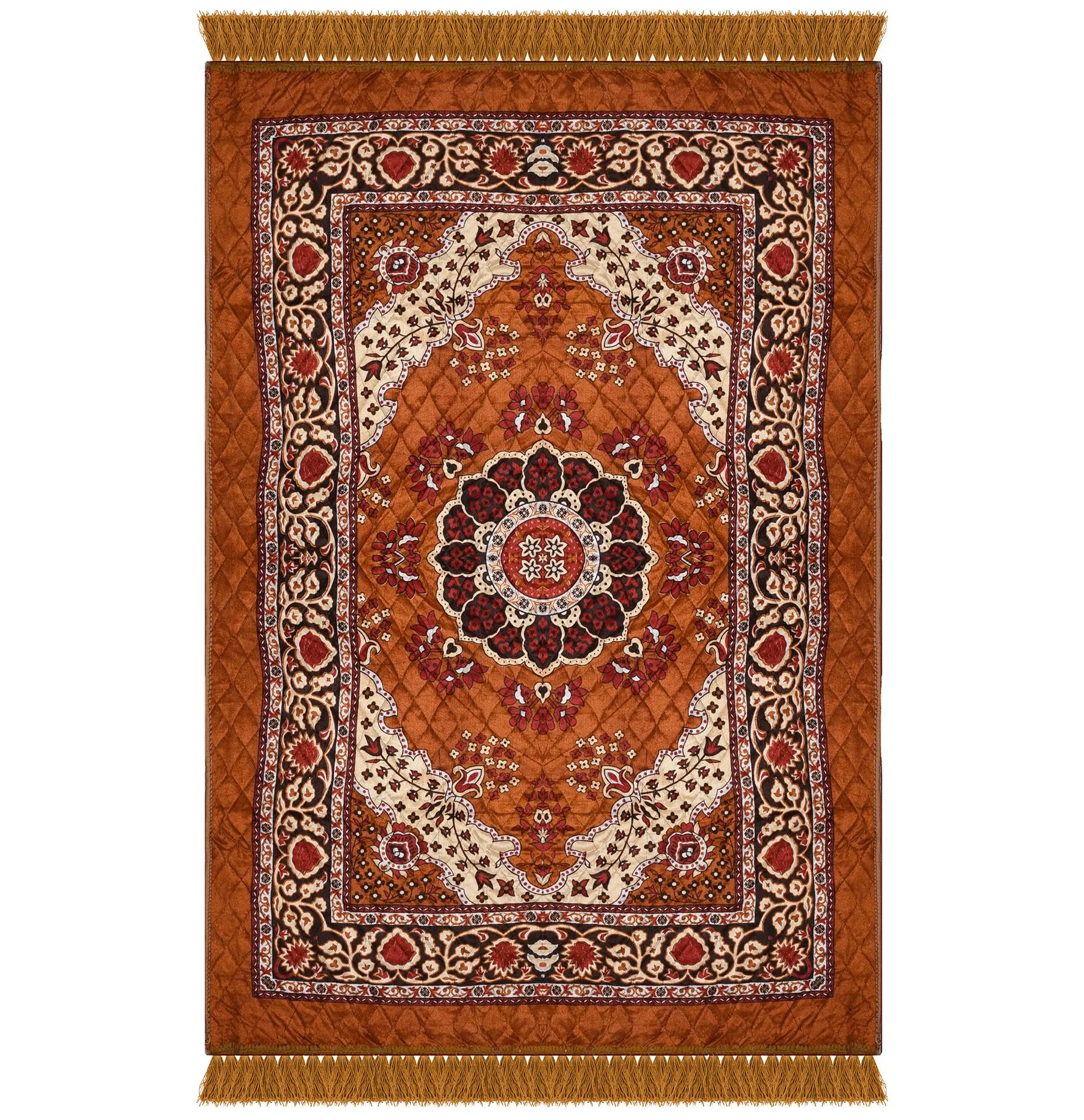 Kuber Industries Carpet | Velvet Carpet-Rug for Home Décor | Carpet Rug for Bedroom | Carpet for Living Room | Prayer-Yoga Mat | Carpet for Hall | 4x6 Ft | Golden