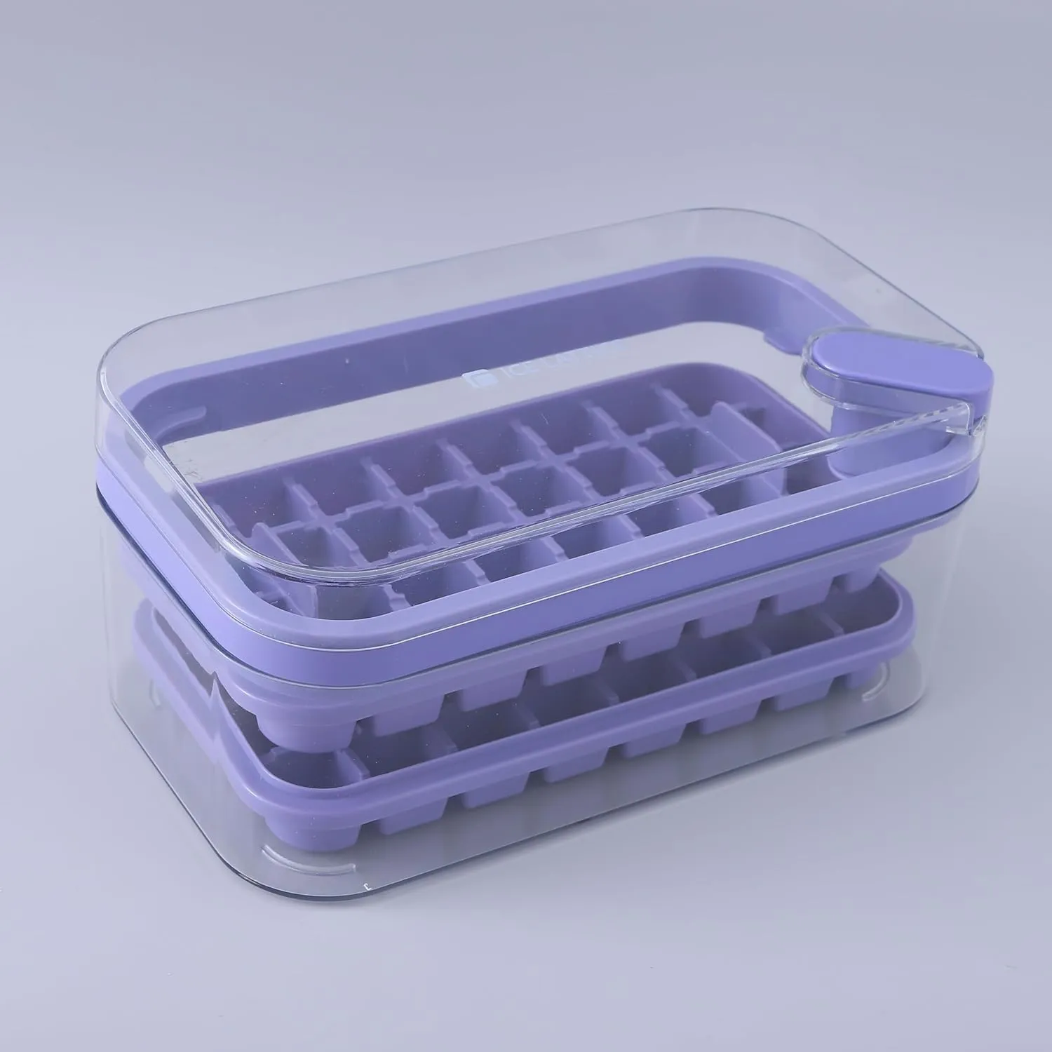 Kuber Industries Pack of 5| 2 Layer Ice Cube Tray with Lid | Ice Cube Storage Box with Ice Scoop | 64 Ice Cube Molds for Freezing | One-Press Demolding | BPA Free | Purple