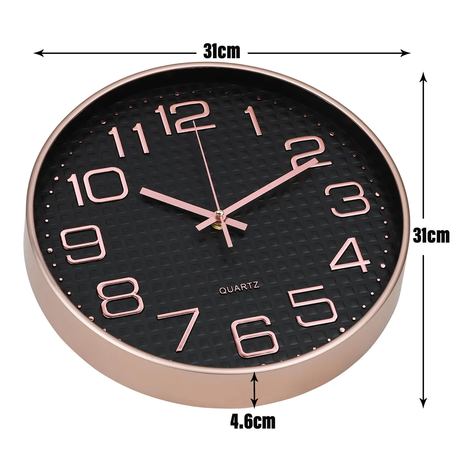 Kuber Industries Wall Clock | Fancy Watch Wall Clocks | Office Wall Clock | Clock for Living Room | Clock for Bedroom | Clock for Hall | Machinery-Quartz | 12 Inch | L-Black Rose Gold