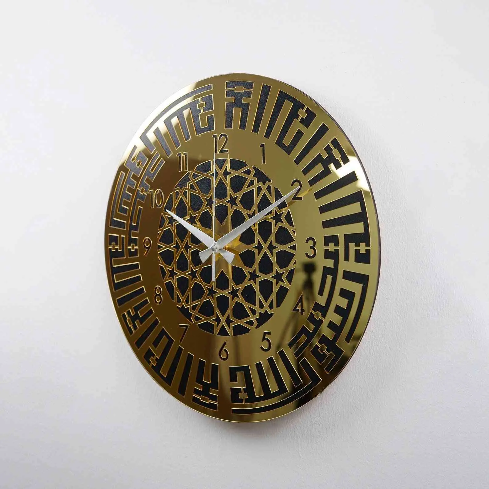 Kufic Calligraphy First Kalima Wooden Acrylic Clock English Numbers