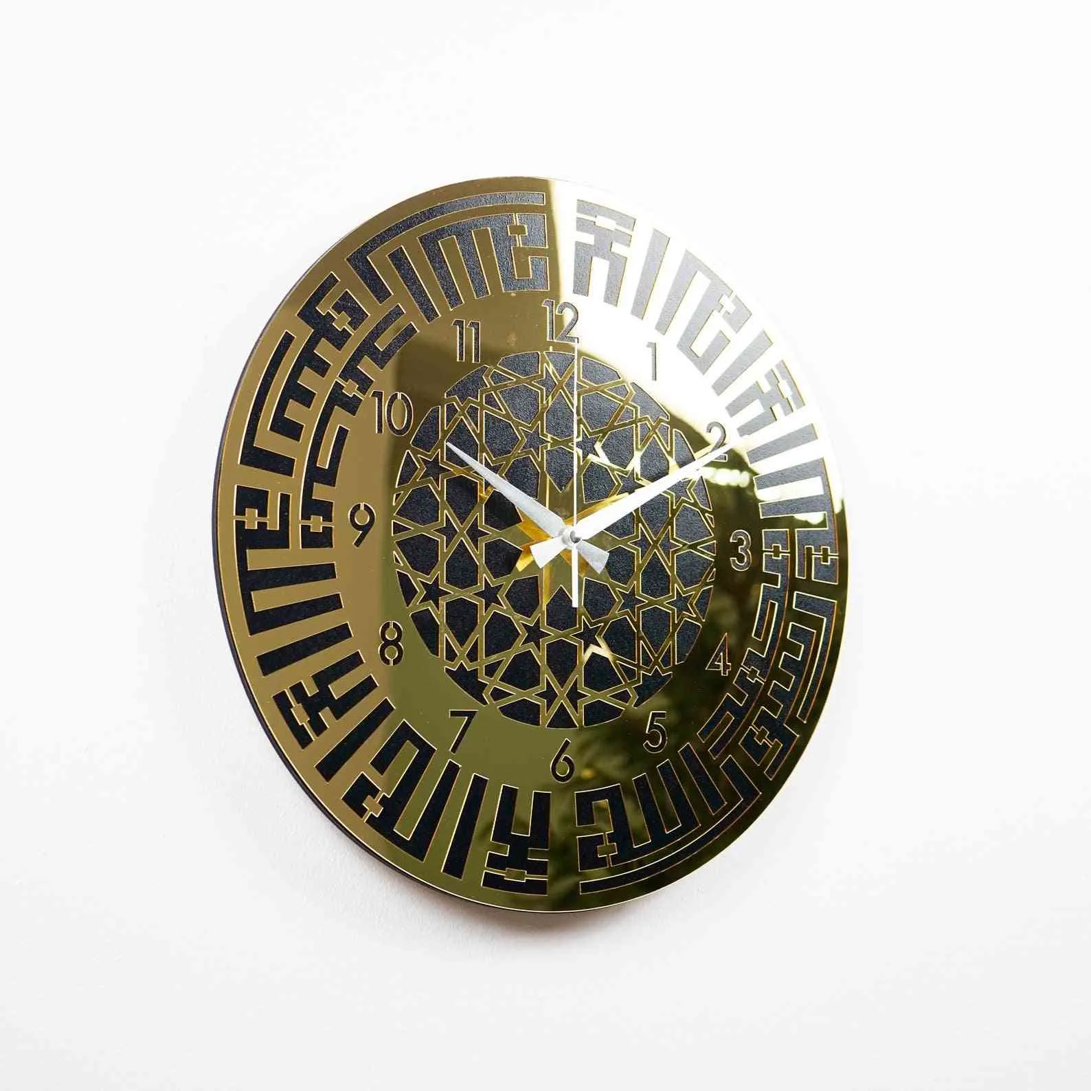 Kufic Calligraphy First Kalima Wooden Acrylic Clock English Numbers