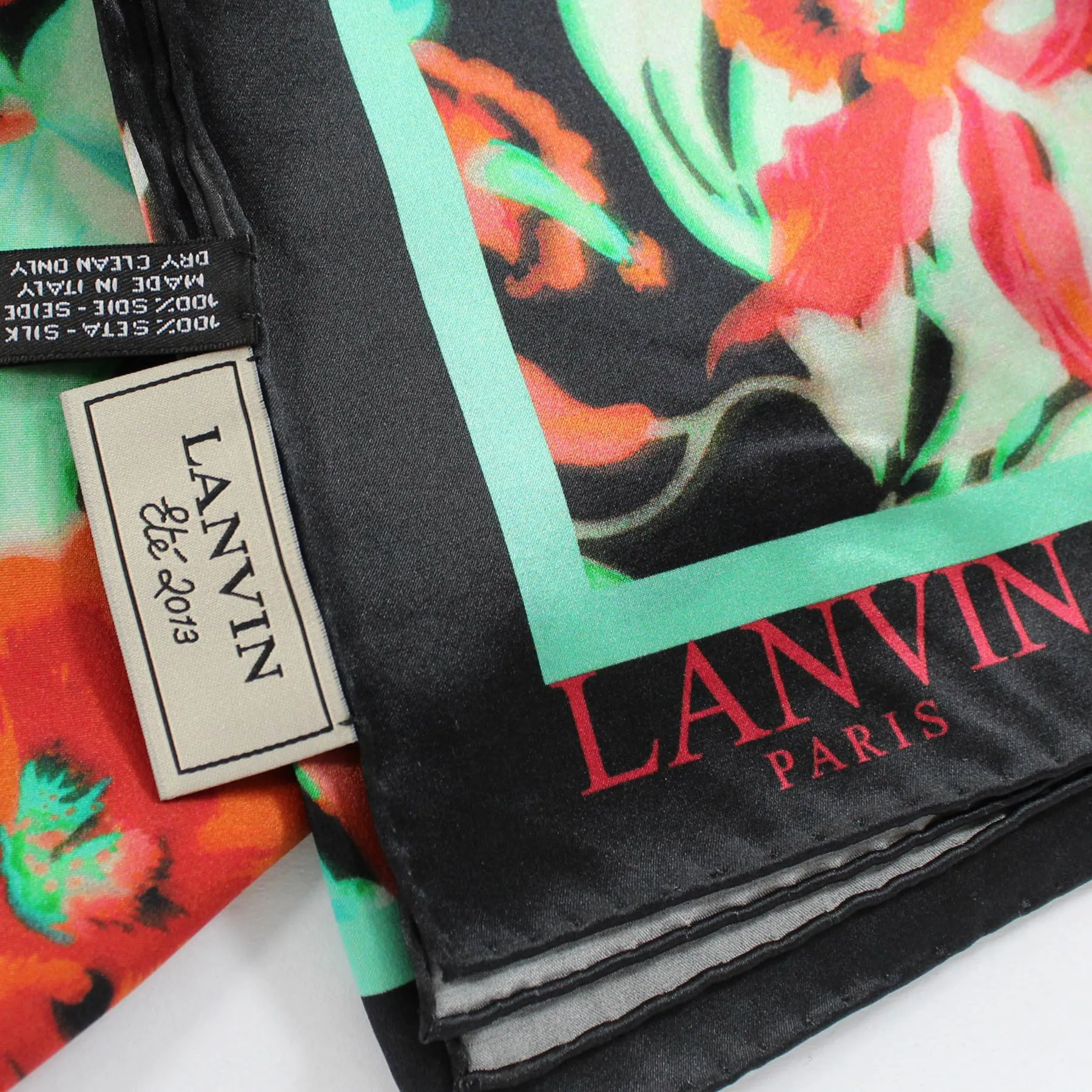 Lanvin Scarf Black Green Red Floral - Square Silk Foulard SALE