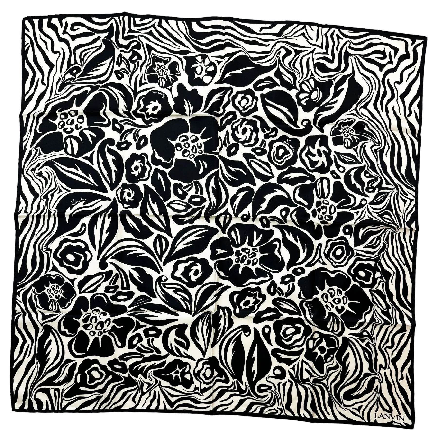 Lanvin Scarf Black White Flowers Design - New 2024 Collection