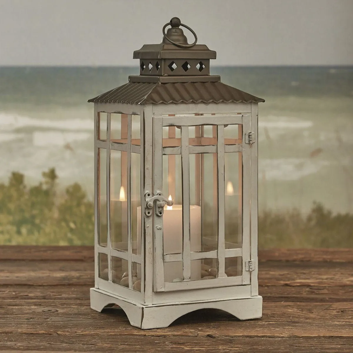 Large White Lantern Pillar Candle Holder