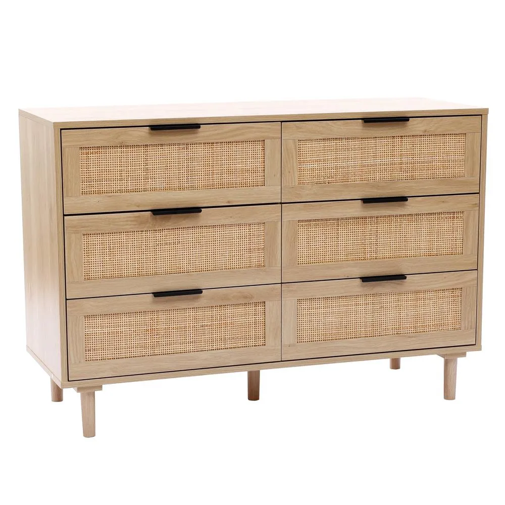 Light Oak Eco Manufactured Wood 6-Drawer Bedroom Dresser