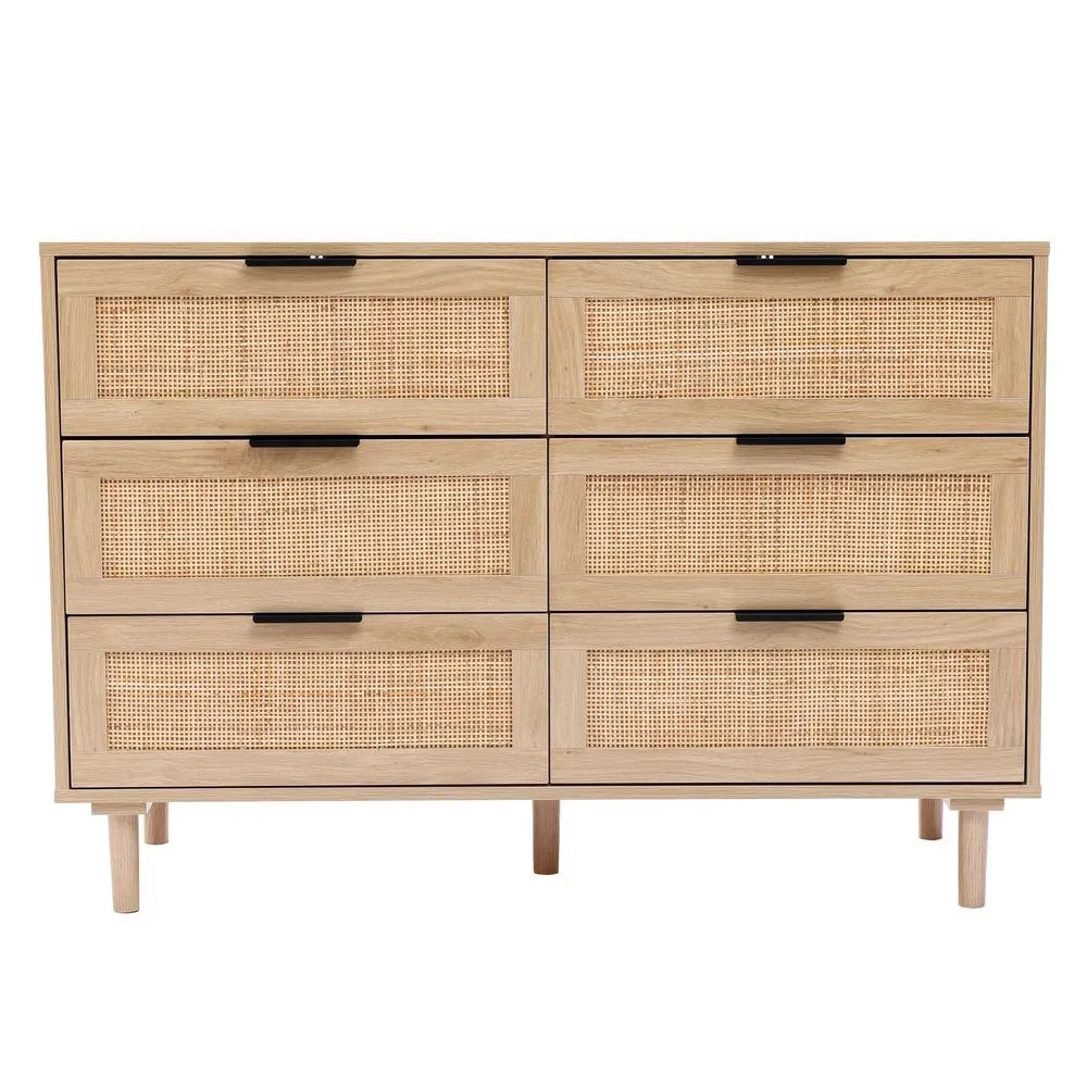 Light Oak Eco Manufactured Wood 6-Drawer Bedroom Dresser