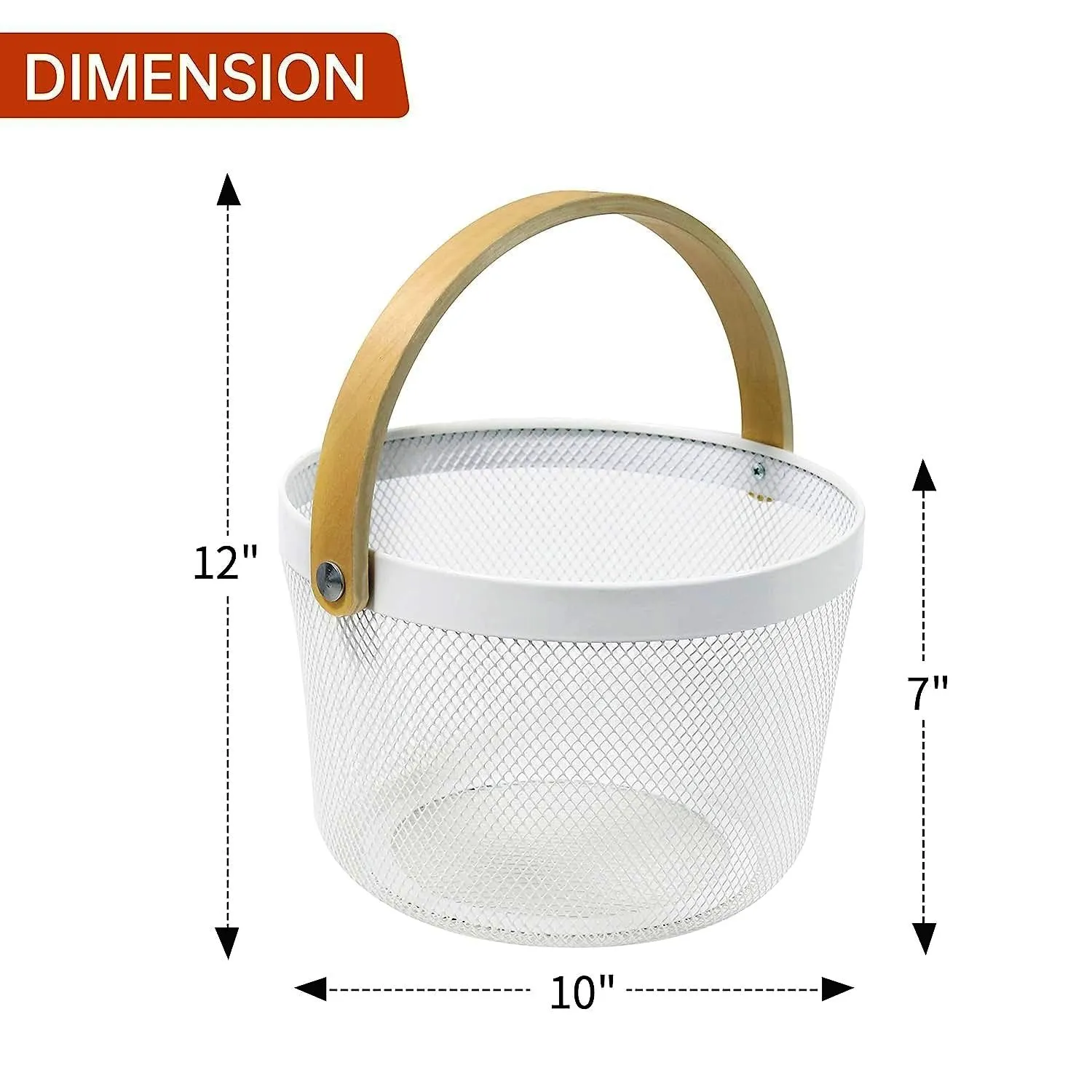 Mesh Steel Basket with Wooden Handle-Round Green