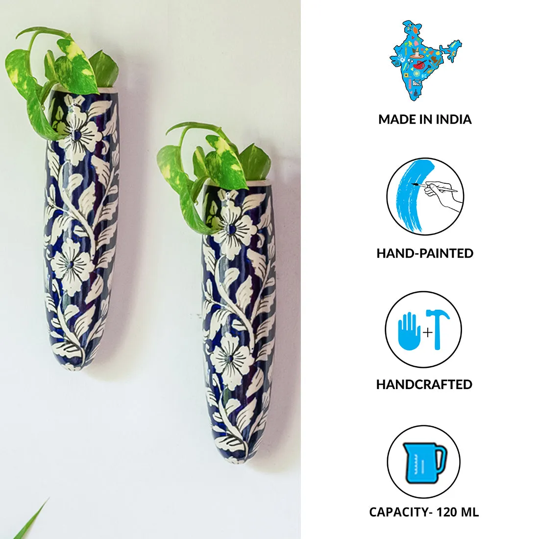 'Midnight Bloom' Handpainted Ceramic Wall Planter Pots (Set of 2)