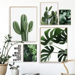 Minimalist Monstera Green Leaves Botanical Wall Art Fine Art Canvas Prints Cactus Poster Pictures For Living Room Dining Room Nordic Home Decor