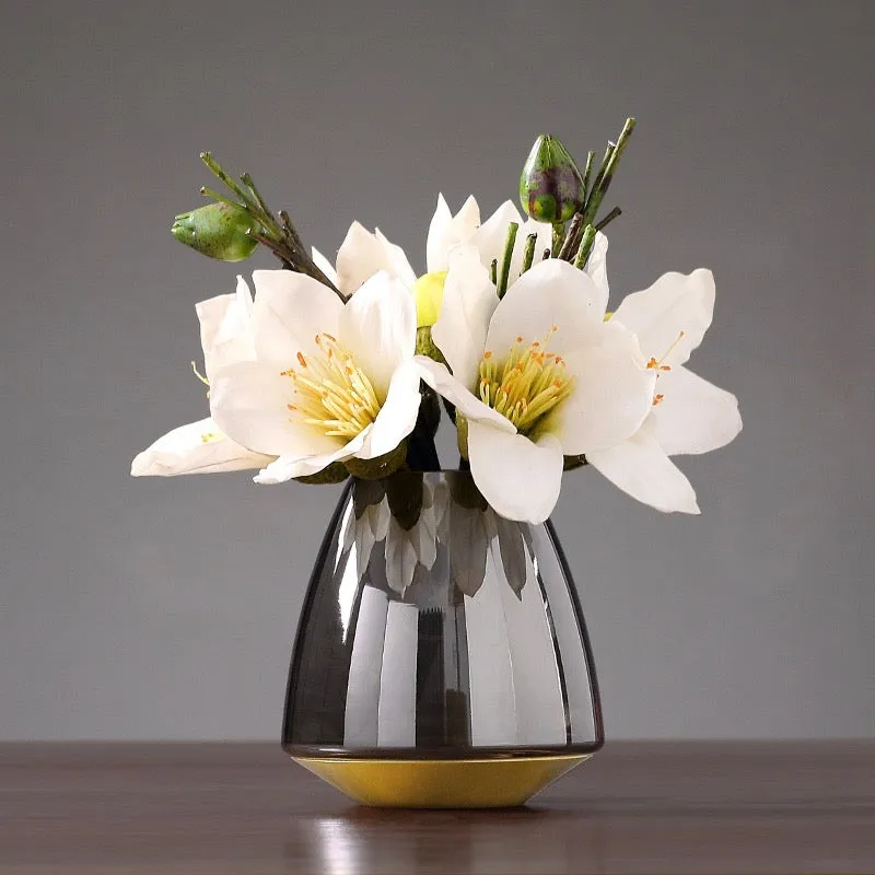 Mirrored Grey Glass Vase with Gold Base