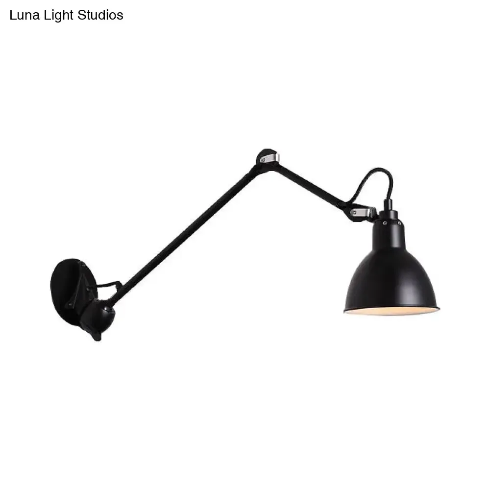 Modern Black/Gray Domed Wall Sconce Light with Adjustable Metallic Arm - 1 Head, 23.5" 8"/16" 8" Length