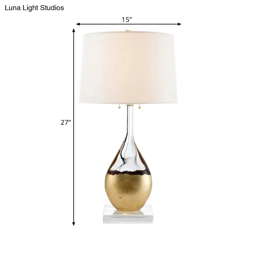 Modern White Crystal Night Table Lamp with Fabric Barrel Shade