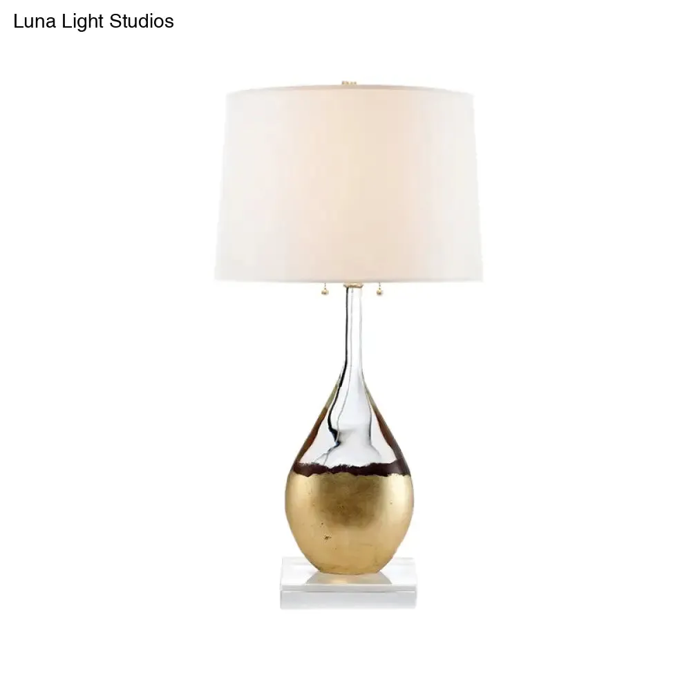 Modern White Crystal Night Table Lamp with Fabric Barrel Shade