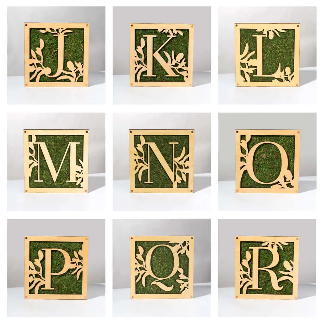 Monogrammed Moss Frame - Wooden Botanical Wall Art Letter "J"