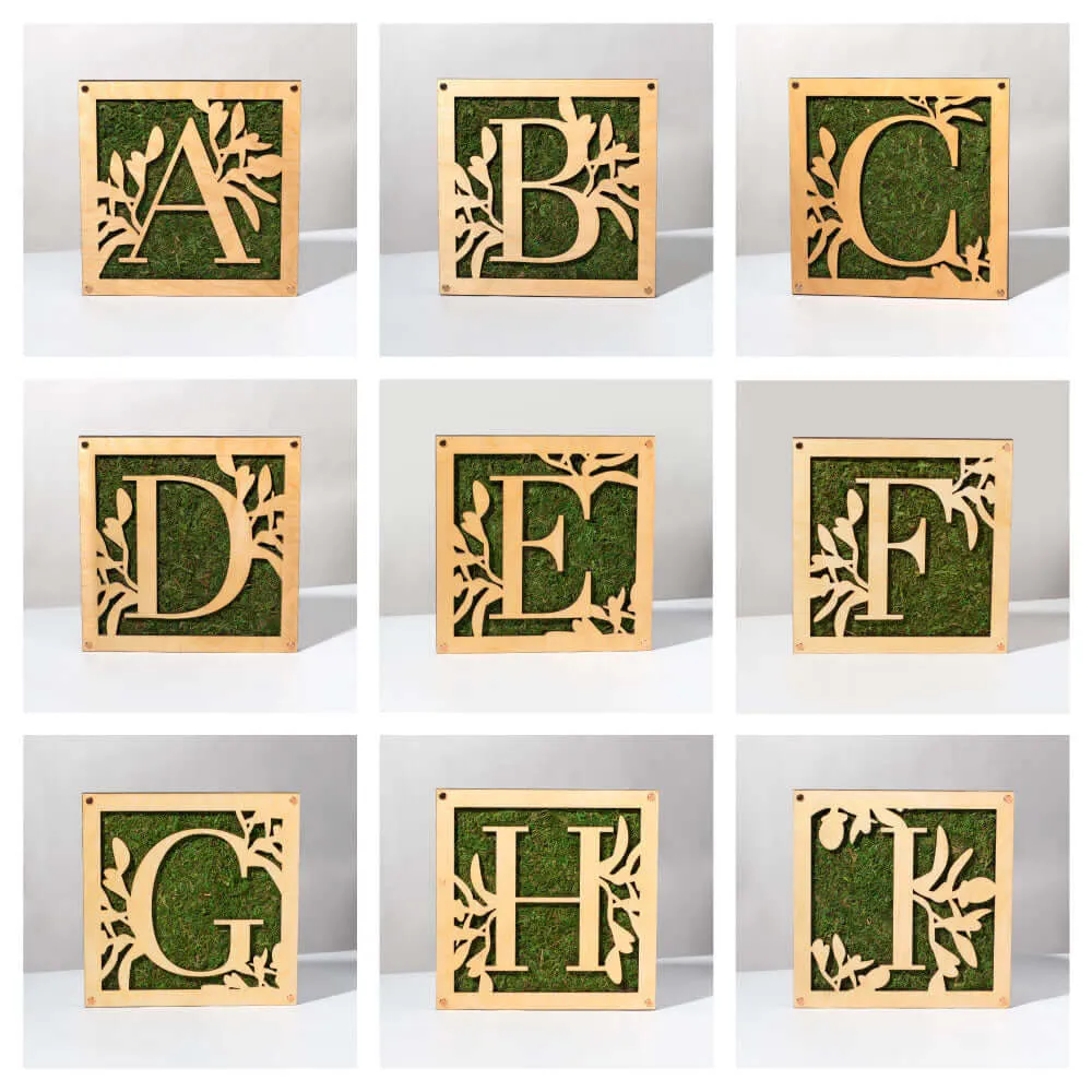 Monogrammed Moss Frame - Wooden Botanical Wall Art Letter "J"