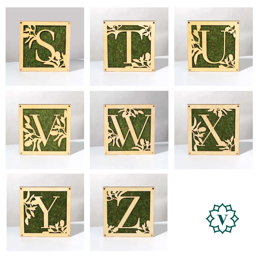 Monogrammed Moss Frame - Wooden Botanical Wall Art Letter "J"