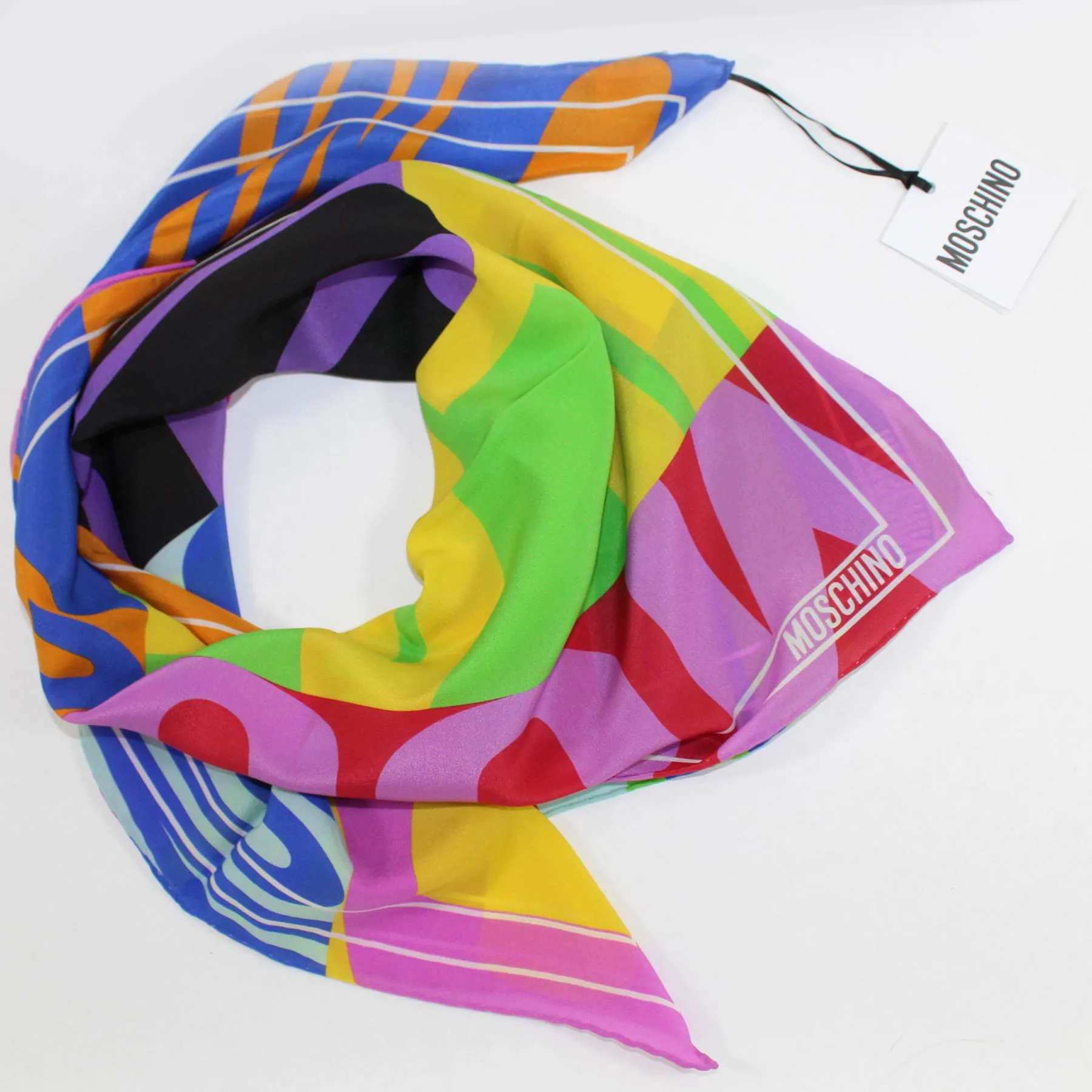 Moschino Scarf Colorful Logo Design - Large Square Silk Foulard - Spring/ Summer 2024 Collection