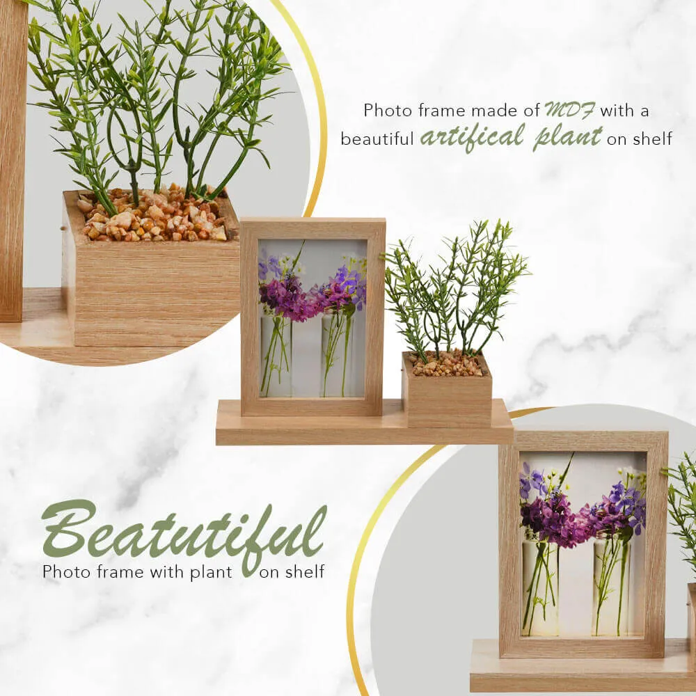 Natural Photo Frame with Artificial Plant on Shelf