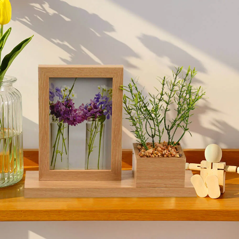 Natural Photo Frame with Artificial Plant on Shelf