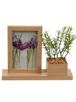 Natural Photo Frame with Artificial Plant on Shelf