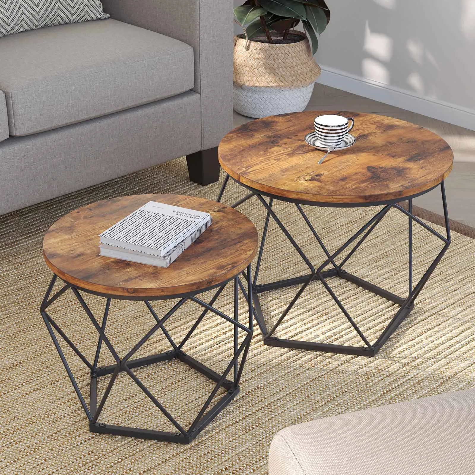 Nesting Table Set of 2 Rustic Brown and Black