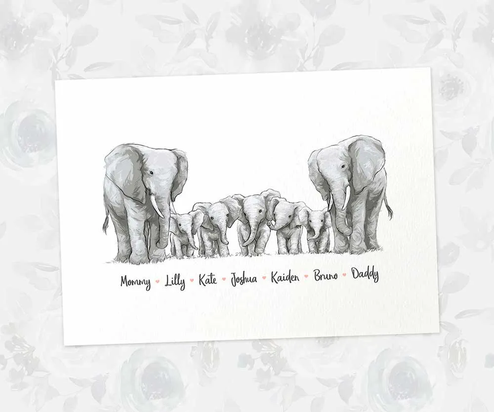 Personalised Elephant Family Portrait