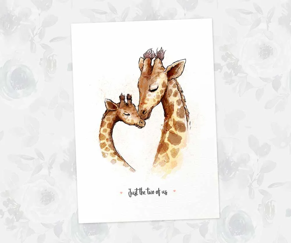 Personalised Giraffe Family of Two Print 1A1B