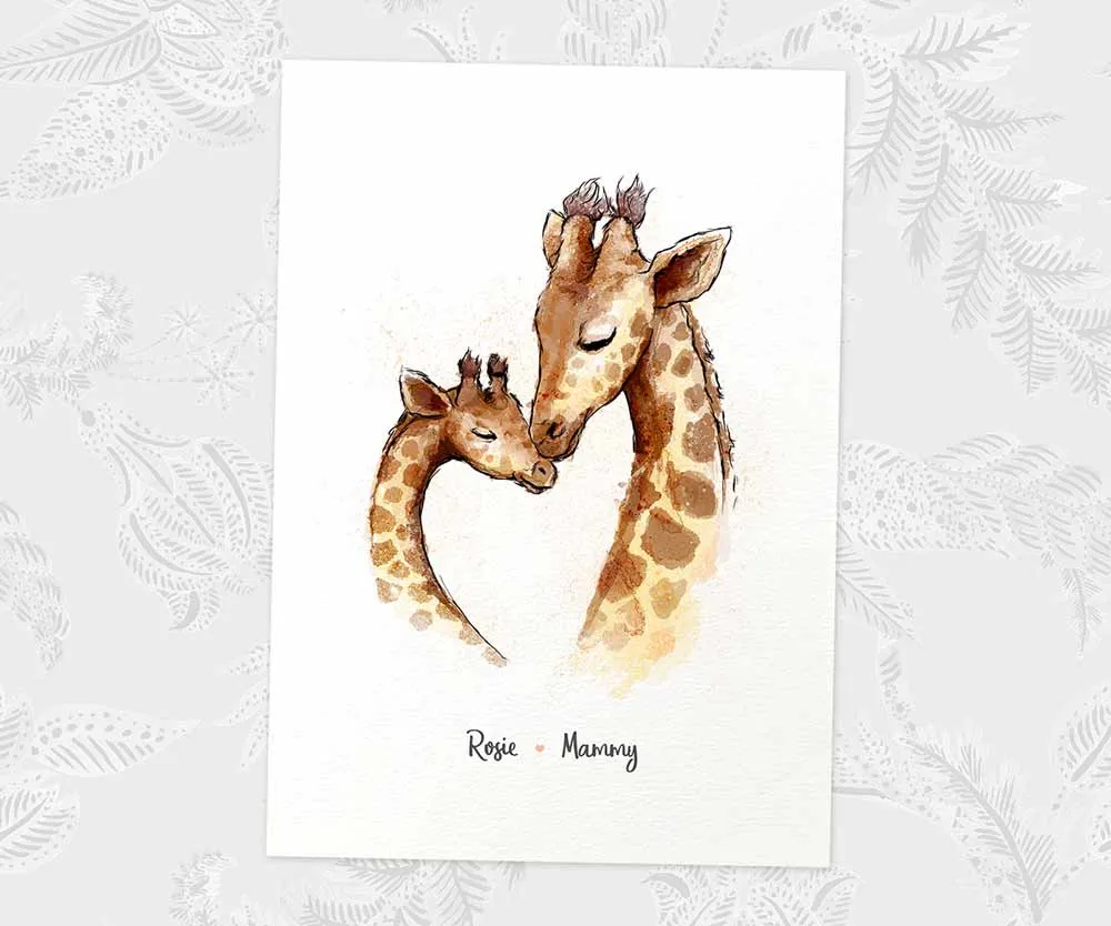 Personalised Giraffe Family of Two Print 1A1B