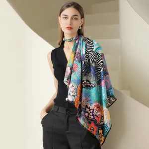 Plant flower simulation silk scarf feminine temperament wild 90 large square scarf zebra print scarf headband