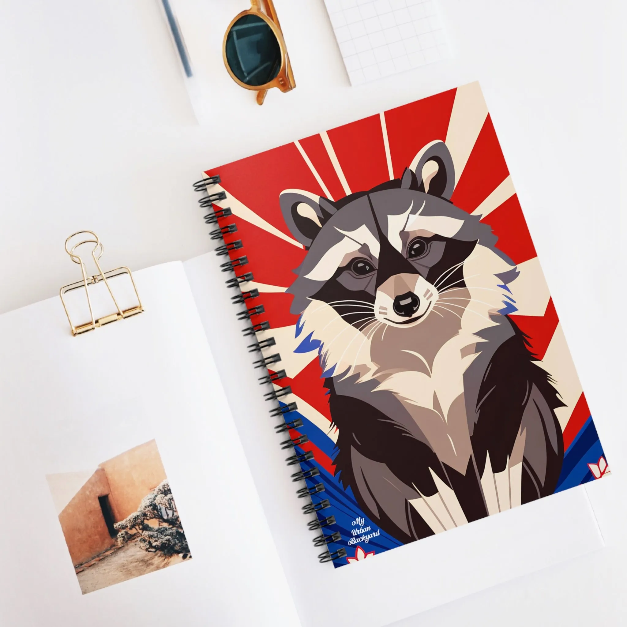 Raccoon on Art Deco Rays, Spiral Notebook Journal - Write in Style