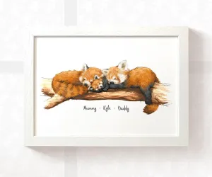 Red Panda Family of Three Personalised Print 2A1B