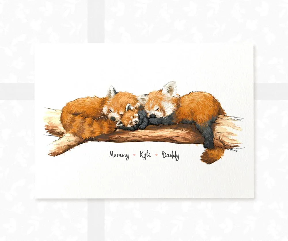 Red Panda Family of Three Personalised Print 2A1B