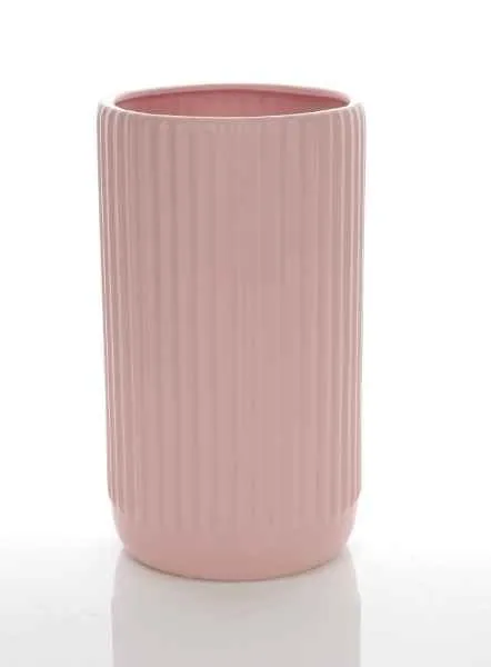 Ribbed Ceramic Vase - Pink