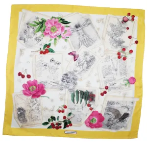 Salvatore Ferragamo Silk Scarf Flowers & Drawings Design - Large 36 Inch Square Foulard