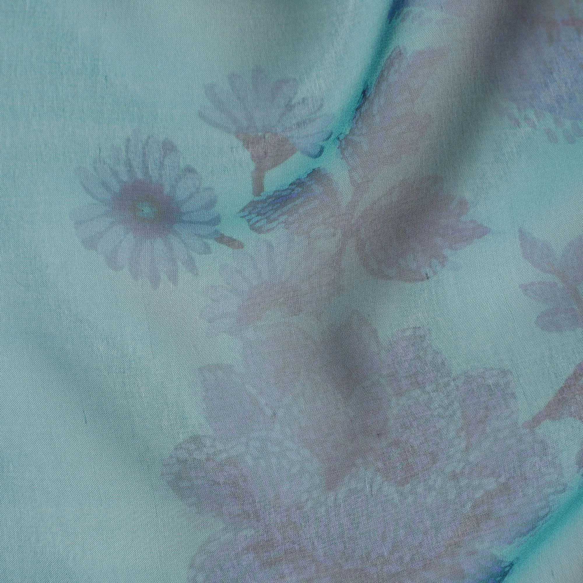 Serene Aqua Silk Chiffon Fabric with Lavender Floral Prints, 110cm Width – Ideal for Spring and Summer Apparel-D20101