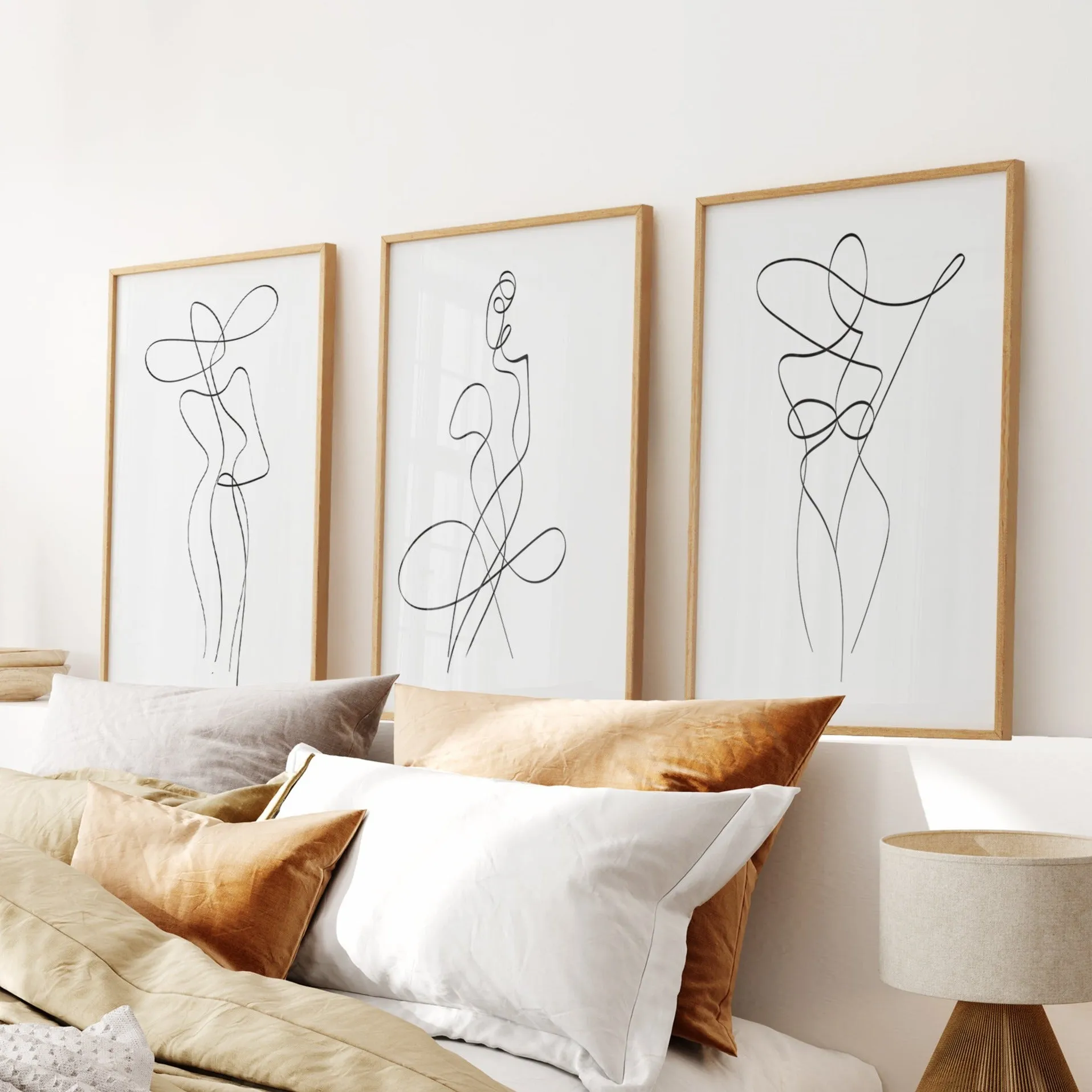 Set of 3 Minimalist Woman One Line Drawing Wall Art Prints